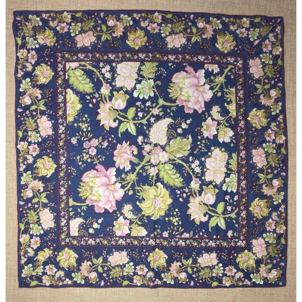 April Cornell Meridian Navy Tablecloth Botanical Floral Cloth Square 36